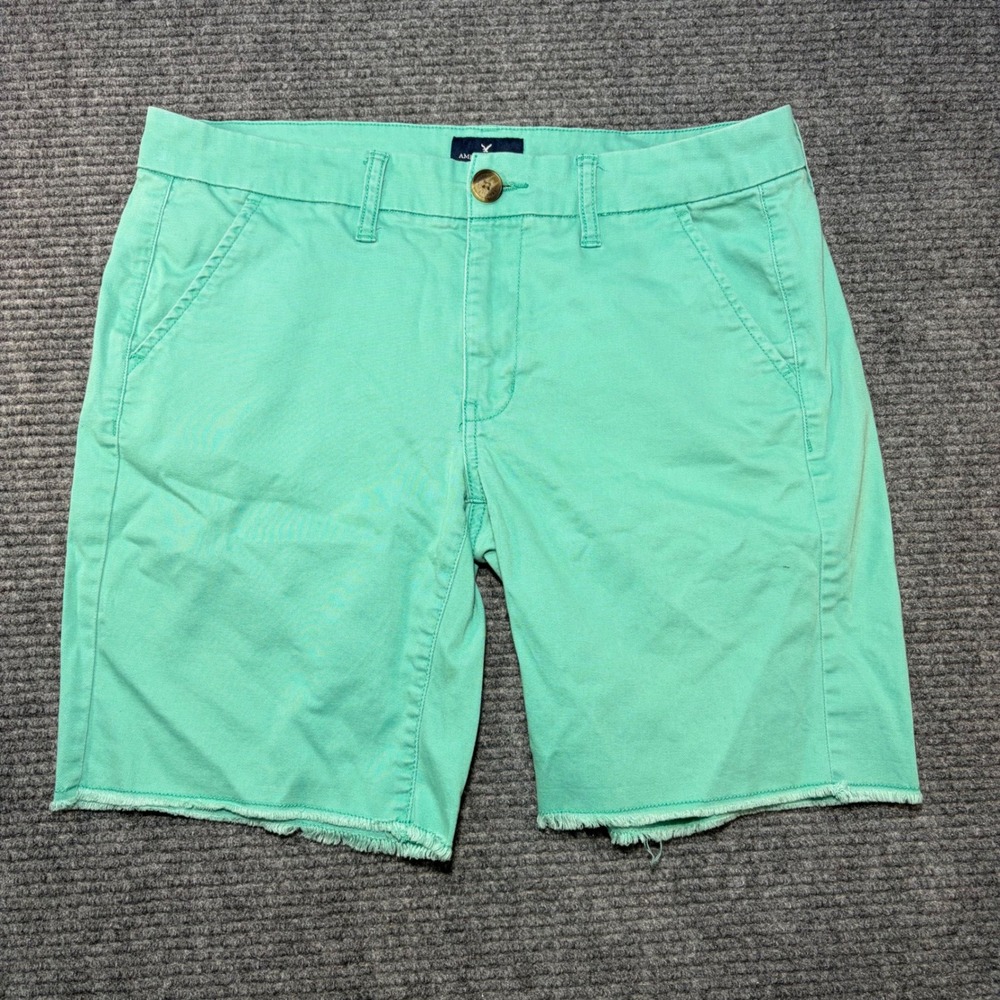 American Eagle Boyfriend Stretch Mint Green Frayed Hem Chino Shorts Womens 6